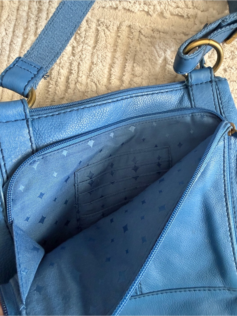 Fossil Blue Leather Crossbody Bag Women's Shoulder Bag - Picture 3 of 6